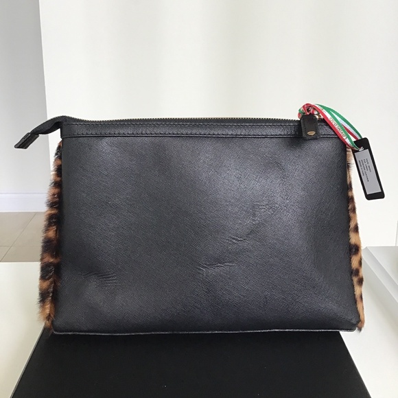 Cavalcanti black leather and leopard print cosmetic bag - Picture 4 of 9